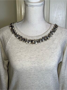 J. CREW Embellished Jeweled Neckline Sweatshirt
